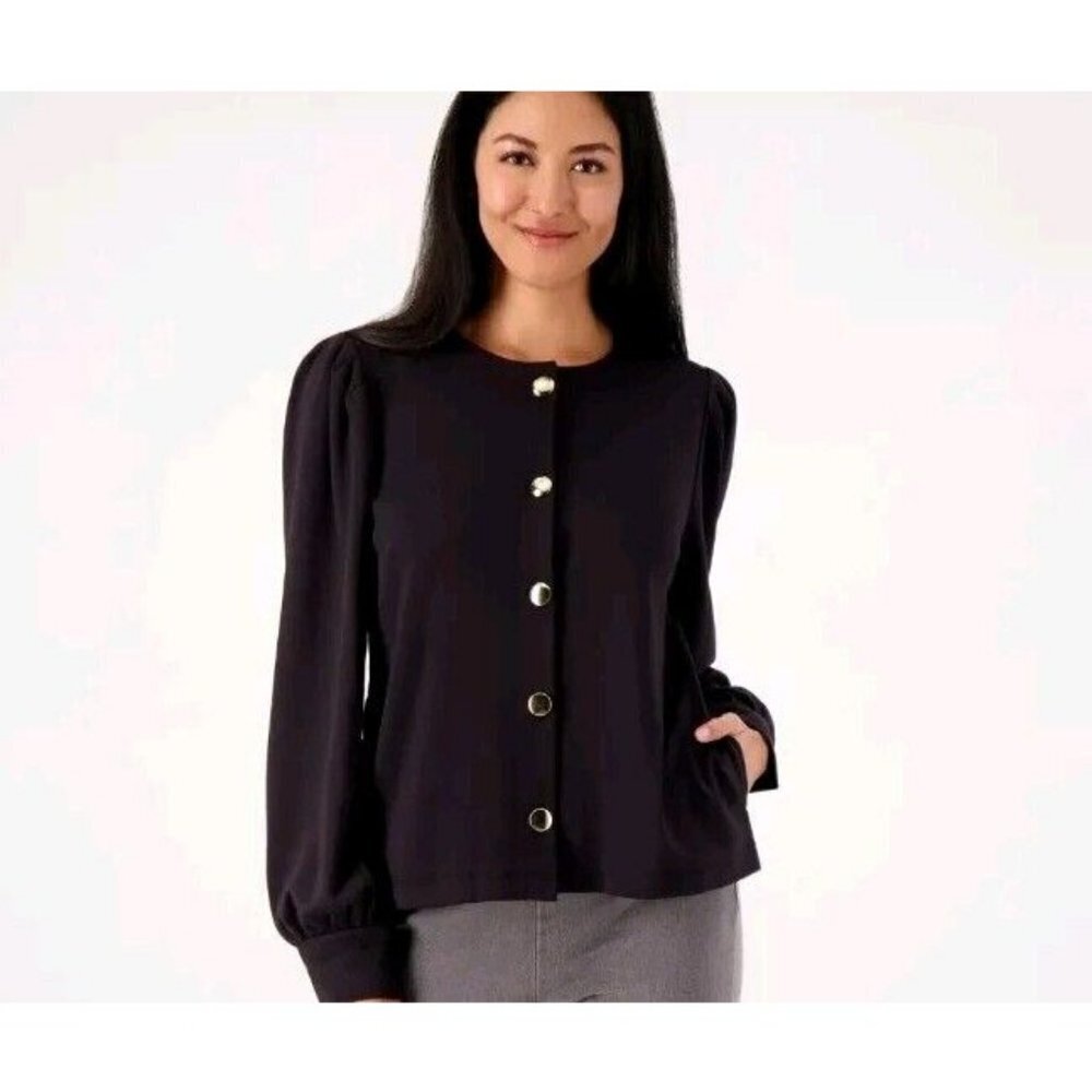 Girl With Curves Button Front Ponte Jacket Black,Medium